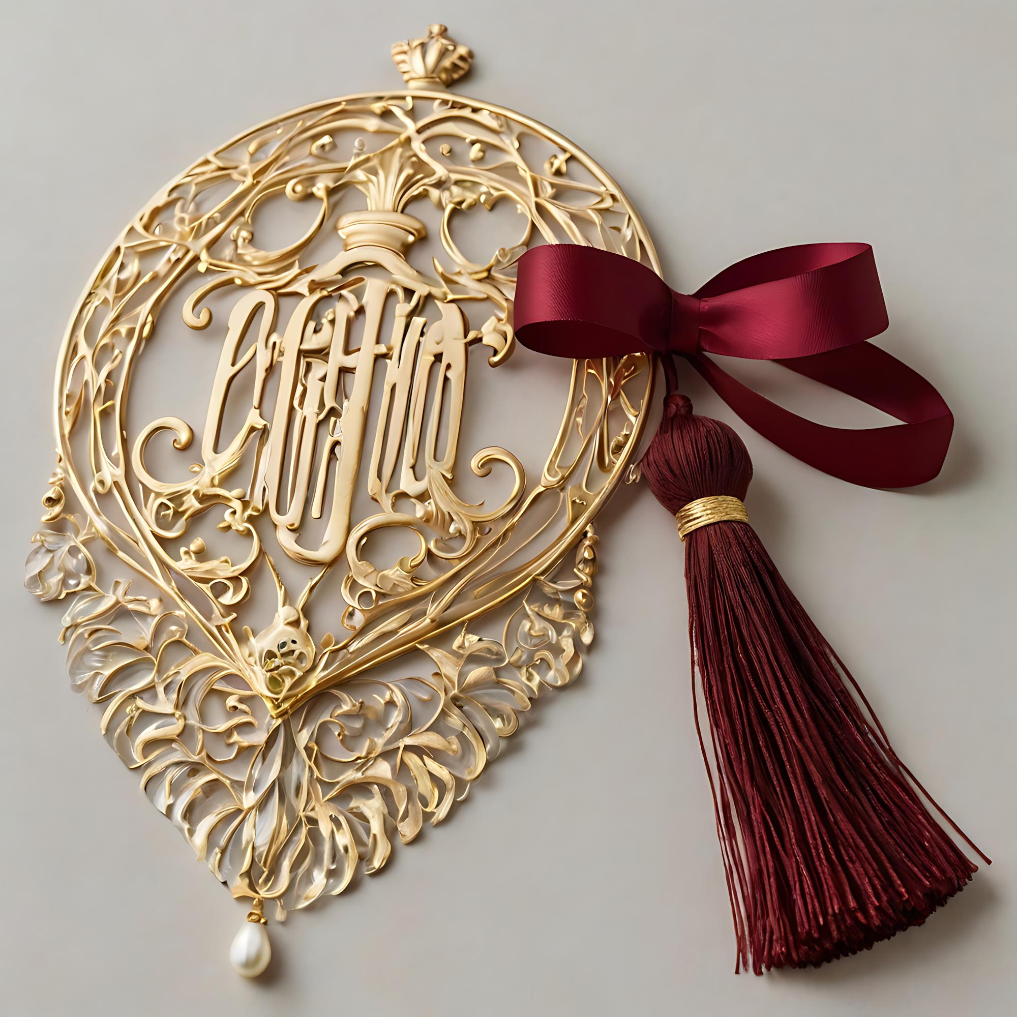 Close-up of gold thread crest embroidery