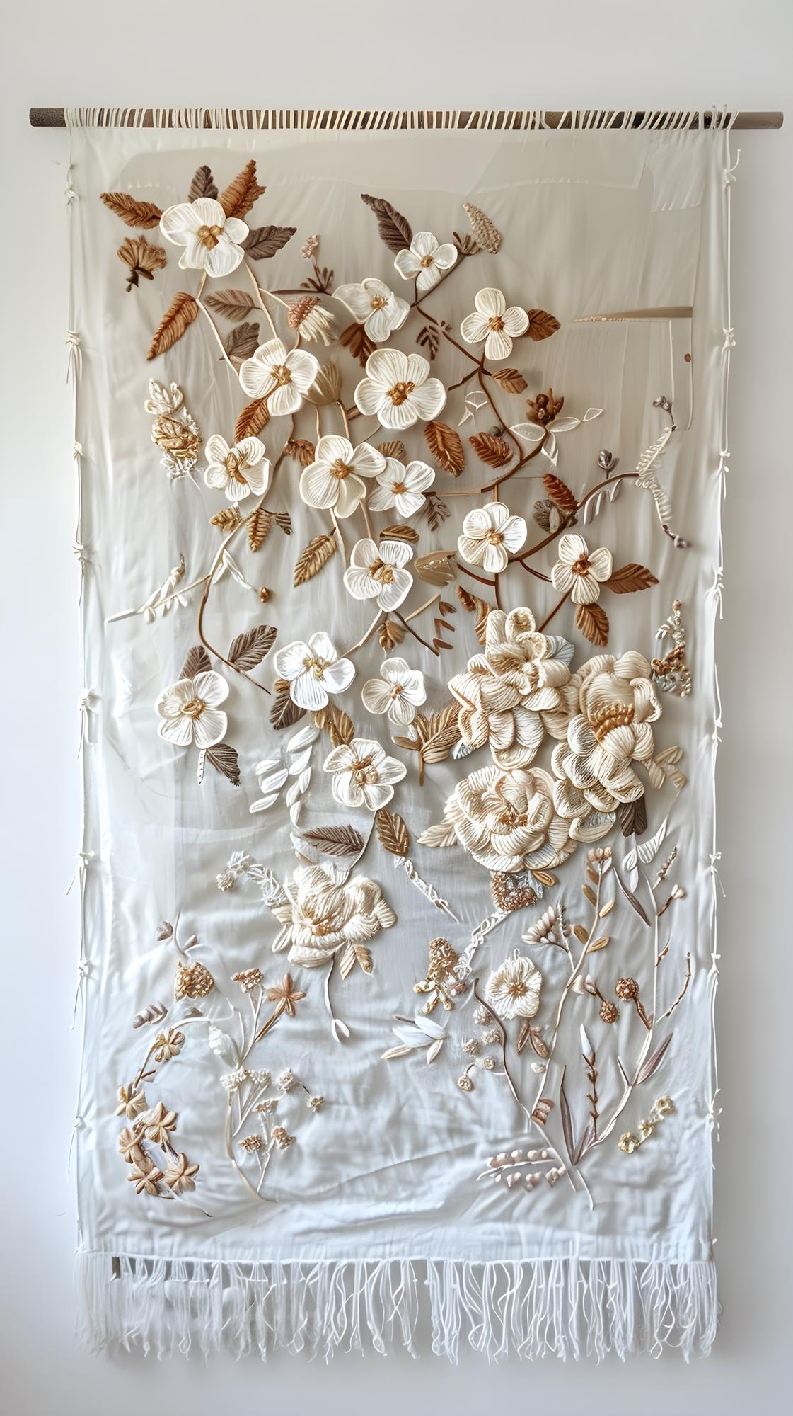 Decorative floral panel on linen