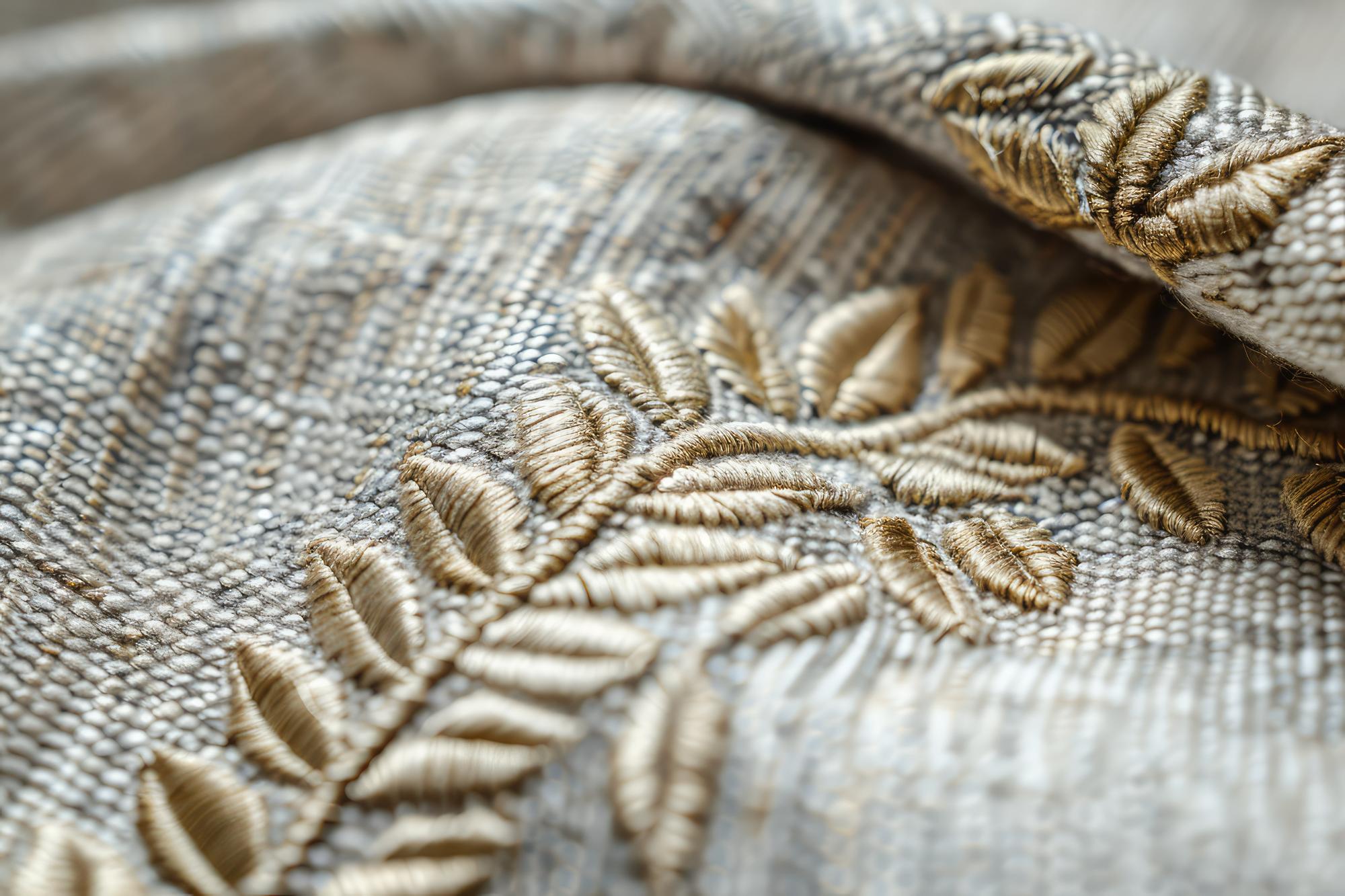 Detailed embroidered pattern on natural linen